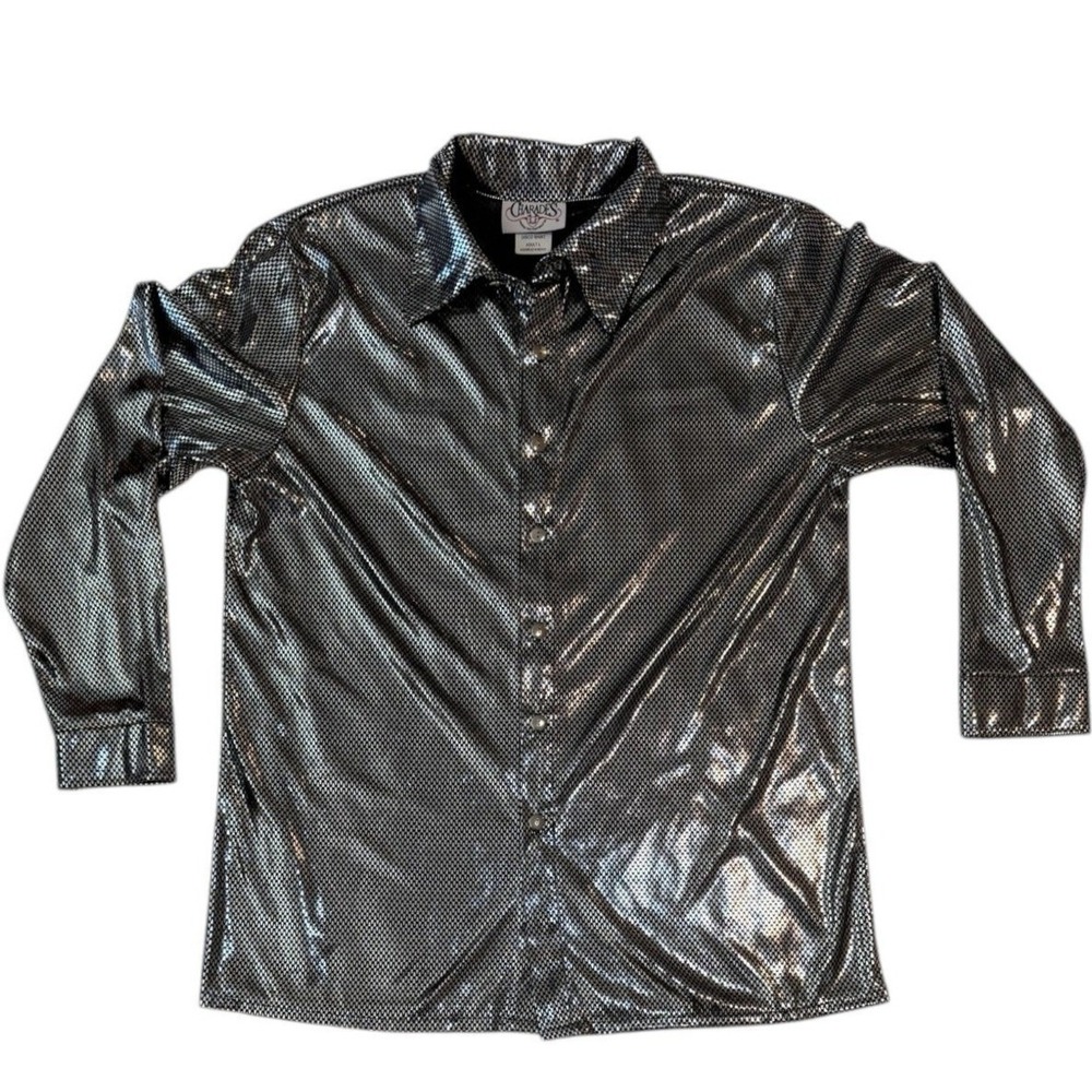 Vintage Disco Silver Charades Button Up Shirt. EUC